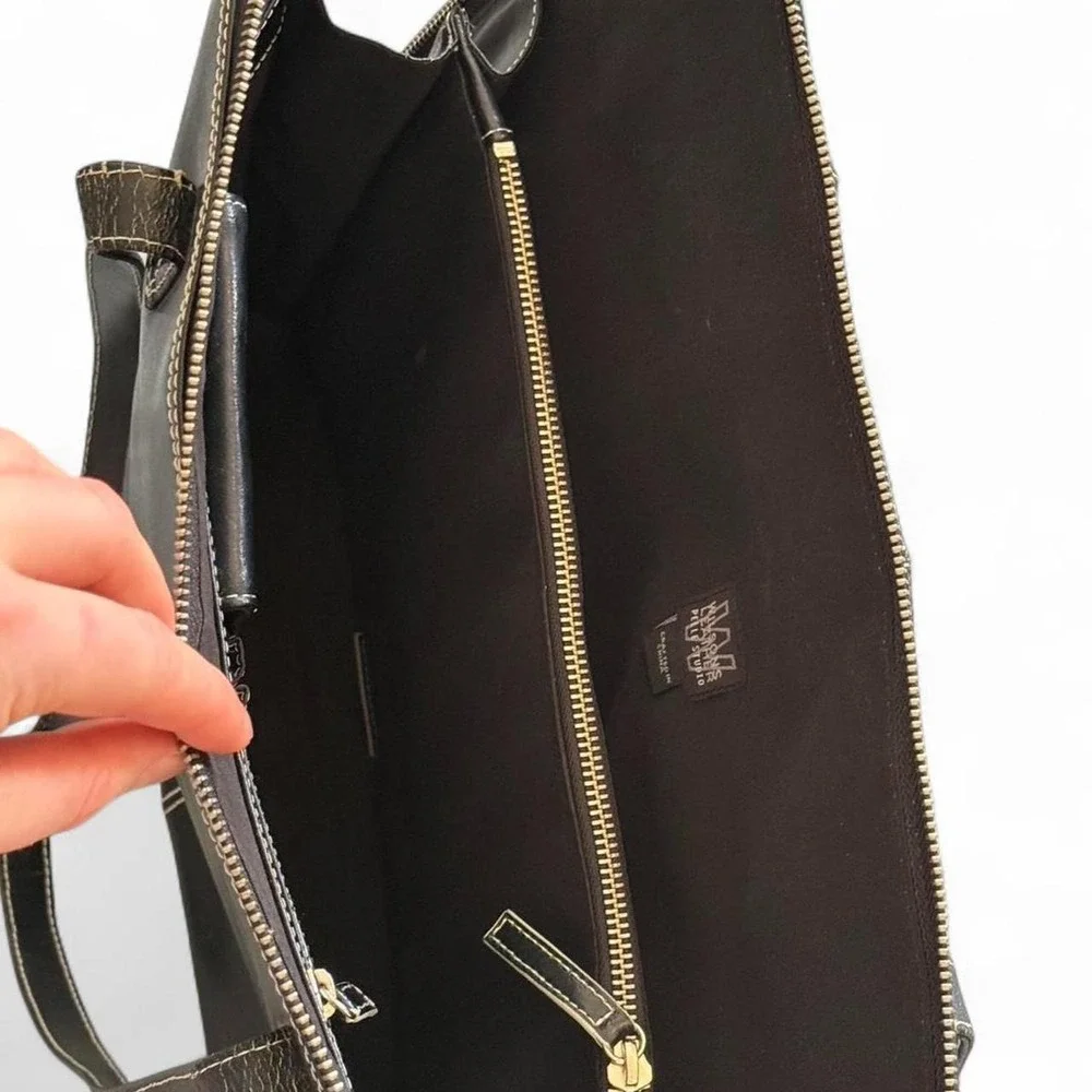 Wilsons Leather Pelle Studio Vintage Black Leather Large Work Bag Laptop Tote